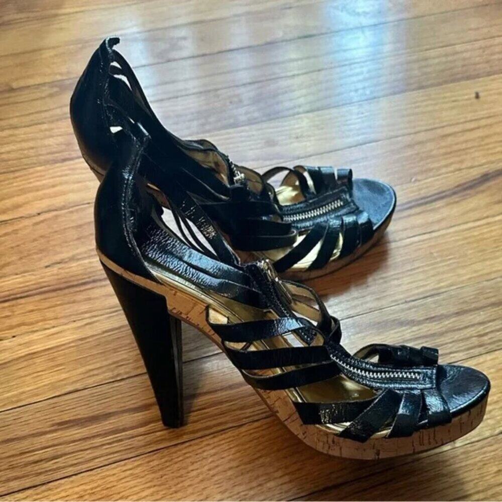 Michael Kors Black Zip Heels 8M Open Toe High Heel Chic Dressy Style